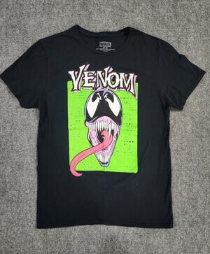 MARVEL VENOM GRAPHIC T-Shirt Black Lime Green Neon Men's Size Medium M Comic